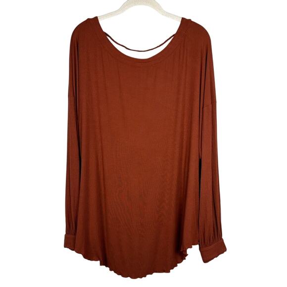 Free People Rust Open Back Shimmy Shake Long Sleeve Blouse Women's Medium - Picture 2 of 8